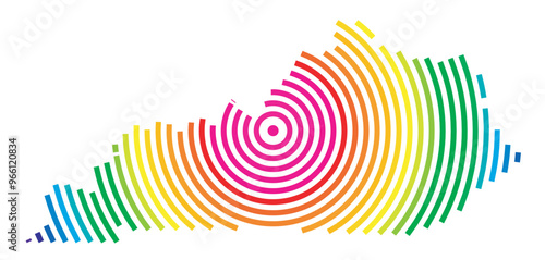 Symbol Map of the State Kentucky (United States of America) showing the state with concentric circles in rainbow colors like a shooting target