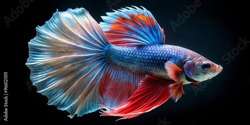 Close-Up Underwater View Of The Delicate, Flowing Tail Fin Of A Siamese Fighting Fish photo