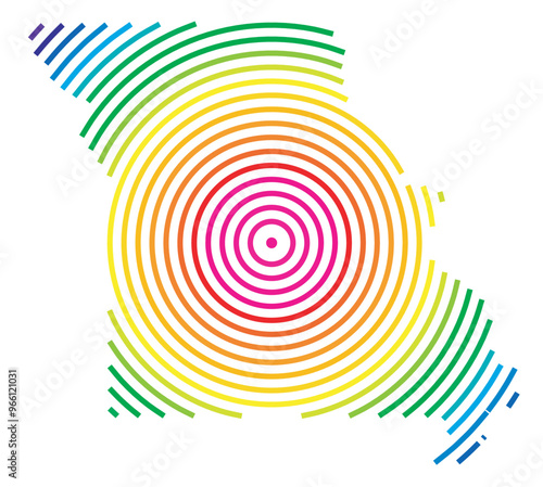 Symbol Map of the State Missouri (United States of America) showing the state with concentric circles in rainbow colors like a shooting target