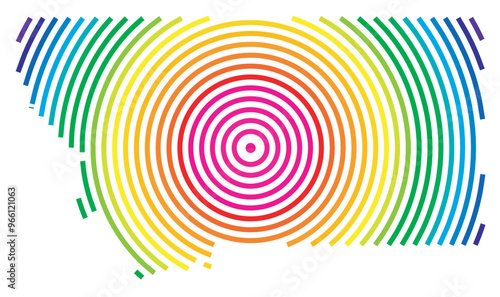 Symbol Map of the State Montana (United States of America) showing the state with concentric circles in rainbow colors like a shooting target