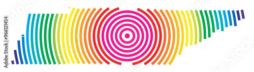 Symbol Map of the State Tennessee (United States of America) showing the state with concentric circles in rainbow colors like a shooting target