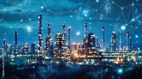 Wallpaper Mural Nighttime Industrial Complex with Interconnected Network of Lights Torontodigital.ca