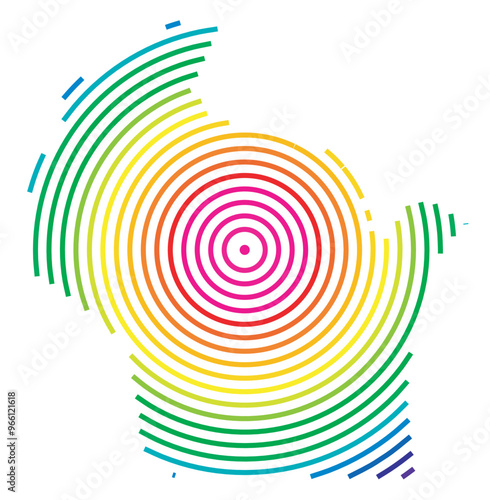 Symbol Map of the State Wisconsin (United States of America) showing the state with concentric circles in rainbow colors like a shooting target