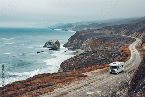 Holiday trip on large family motorhome for holiday in beautiful nature