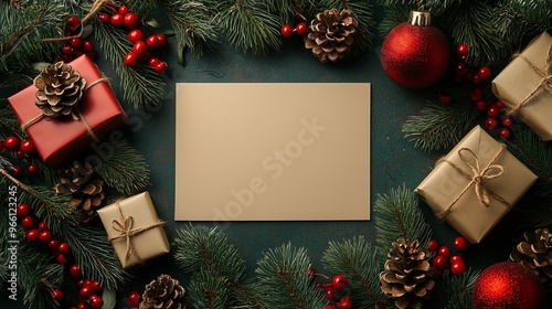 Rustic Christmas Frame with Blank Paper