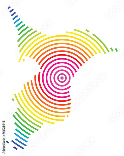 Symbol Map of the Prefecture Chiba (Japan) showing the territory with concentric circles in rainbow colors like a shooting target