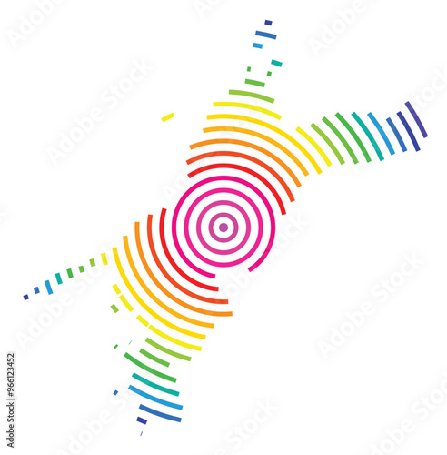 Symbol Map of the Prefecture Ehime (Japan) showing the territory with concentric circles in rainbow colors like a shooting target
