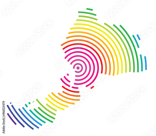 Symbol Map of the Prefecture Fukui (Japan) showing the territory with concentric circles in rainbow colors like a shooting target