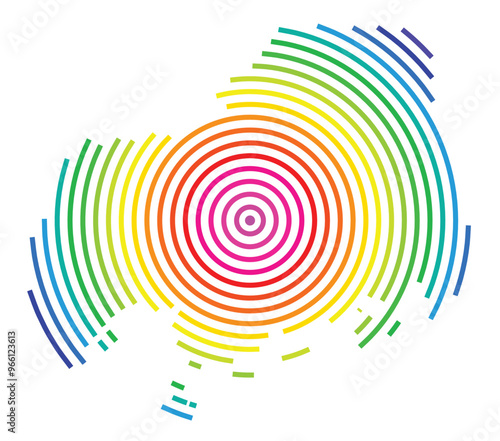 Symbol Map of the Prefecture Hiroshima (Japan) showing the territory with concentric circles in rainbow colors like a shooting target