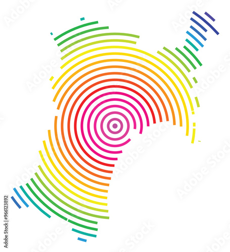 Symbol Map of the Prefecture Miyagi (Japan) showing the territory with concentric circles in rainbow colors like a shooting target