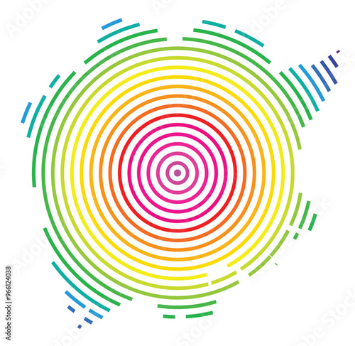 Symbol Map of the Prefecture Okayama (Japan) showing the territory with concentric circles in rainbow colors like a shooting target