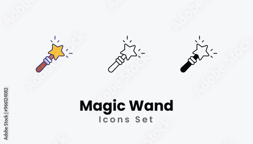 Magic Wand Icons thin line and glyph vector icon stock illustration