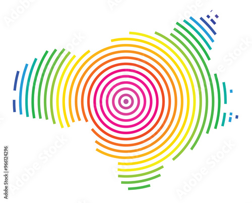 Symbol Map of the Prefecture Tokushima (Japan) showing the territory with concentric circles in rainbow colors like a shooting target