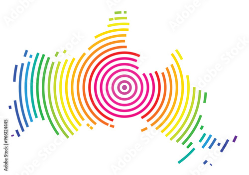 Symbol Map of the Prefecture Yamaguchi (Japan) showing the territory with concentric circles in rainbow colors like a shooting target