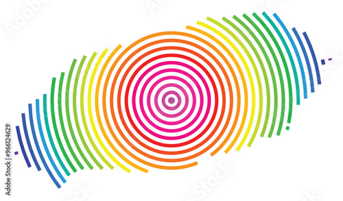 Symbol Map of the Province Jeju (South Korea) showing the territory with concentric circles in rainbow colors like a shooting target