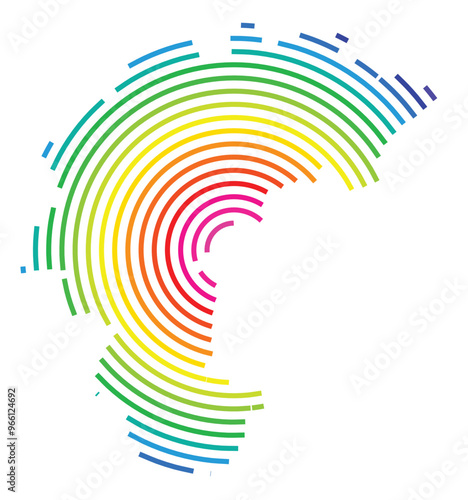 Symbol Map of the Province North Chungcheong (South Korea) showing the territory with concentric circles in rainbow colors like a shooting target