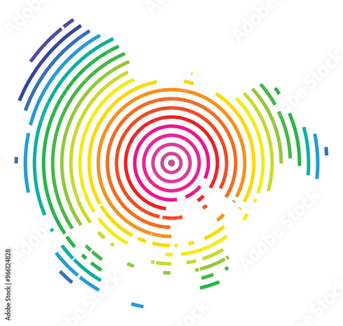 Symbol Map of the Province South Gyeongsang (South Korea) showing the territory with concentric circles in rainbow colors like a shooting target