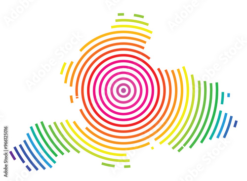 Symbol Map of the Province Gelderland (Netherlands) showing the territory with concentric circles in rainbow colors like a shooting target
