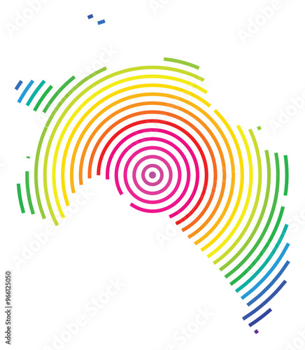 Symbol Map of the Province Groningen (Netherlands) showing the territory with concentric circles in rainbow colors like a shooting target