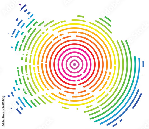 Symbol Map of the County Sogn og Fjordane (Norway) showing the territory with concentric circles in rainbow colors like a shooting target