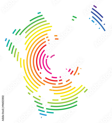 Symbol Map of the Unitary Authority Auckland (New Zealand) showing the territory with concentric circles in rainbow colors like a shooting target