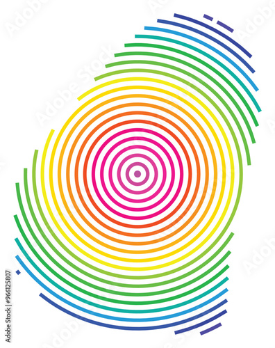 Symbol Map of the  Antipodes Islands (New Zealand) showing the territory with concentric circles in rainbow colors like a shooting target