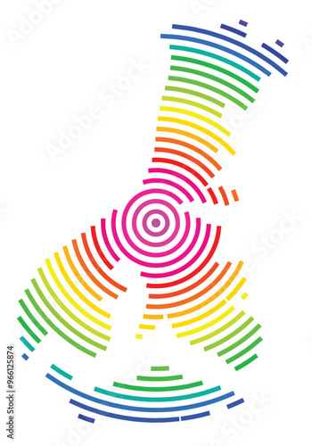 Symbol Map of the  Auckland Islands (New Zealand) showing the territory with concentric circles in rainbow colors like a shooting target