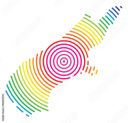 Symbol Map of the Regional Council Canterbury (New Zealand) showing the territory with concentric circles in rainbow colors like a shooting target