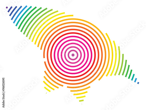 Symbol Map of the  Kermadec Islands (New Zealand) showing the territory with concentric circles in rainbow colors like a shooting target