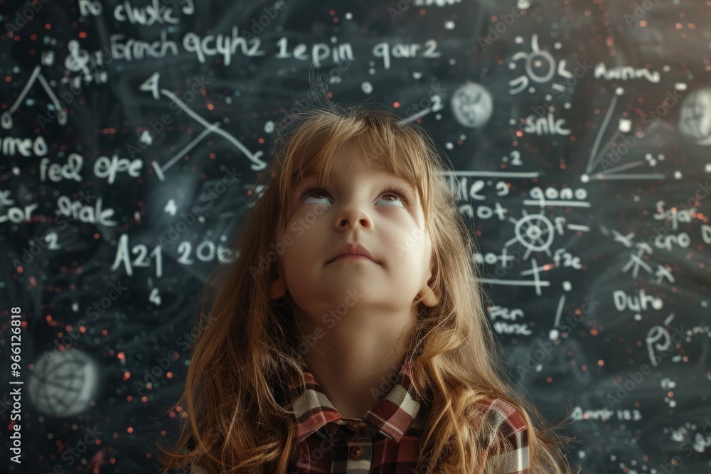 beautiful cute little girl next to the school board beautiful cute little girl next to the school board
