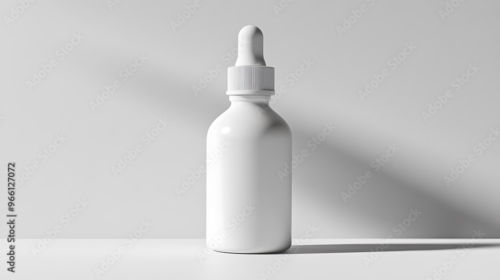 White Dropper Bottle Mockup with Minimalist Background White Dropper Bottle Mockup with Minimalist Background