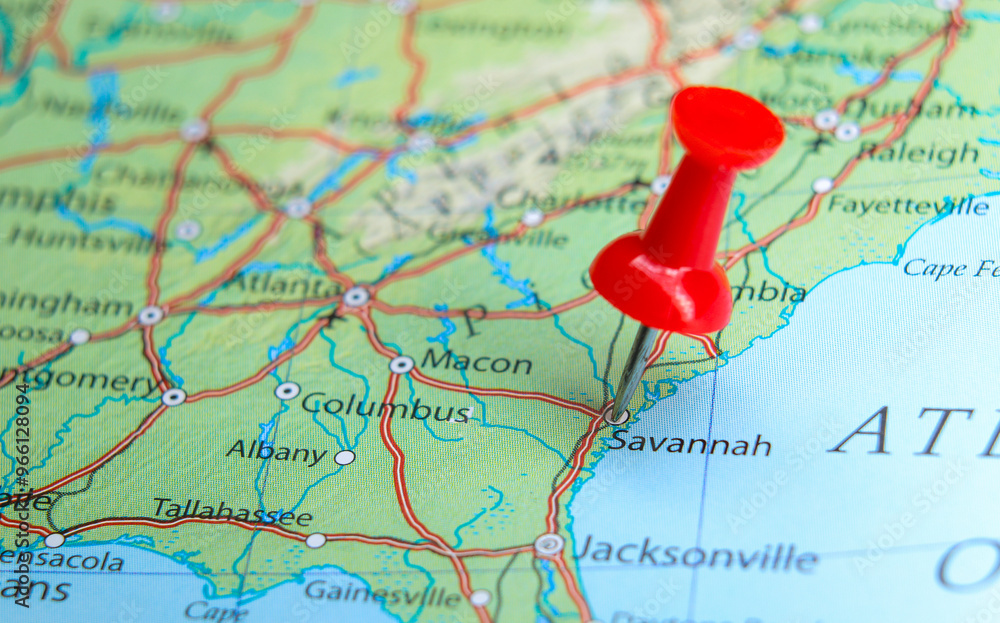 Savannah, pin on map of USA Savannah, pin on map of USA