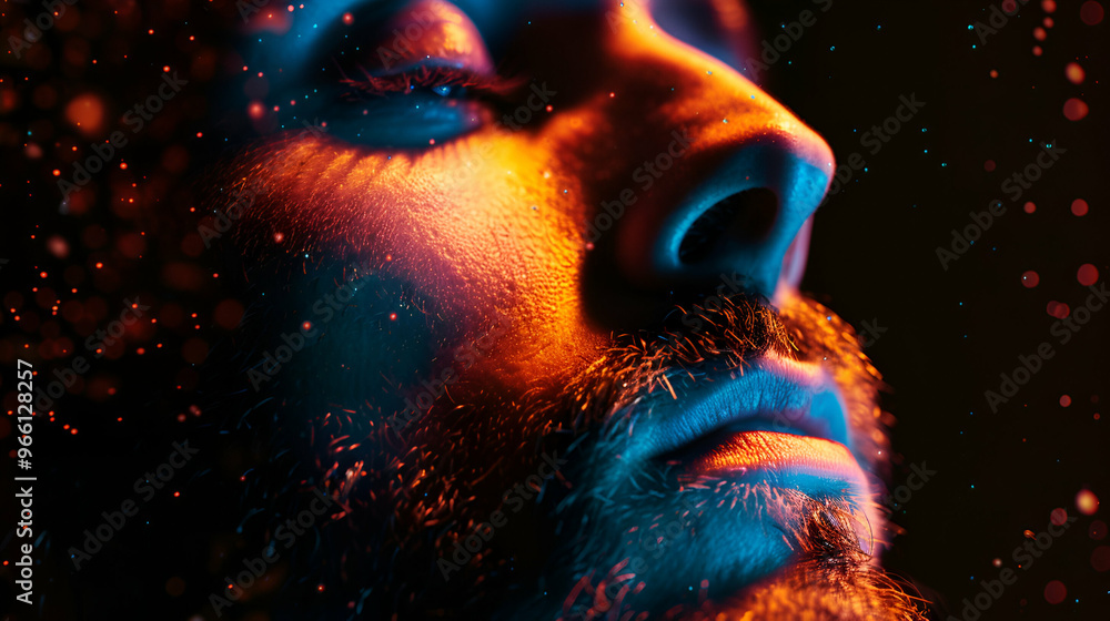 Portrait Man With Light Splashes Depicting Portrait Man With Light Splashes Depicting