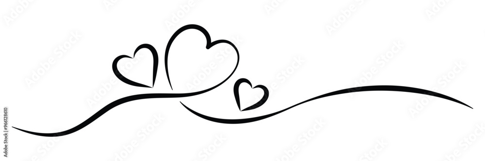 Hand drawn Heart swirl sketch doodle style. Heart and love swirl divider. Vector Illustration.