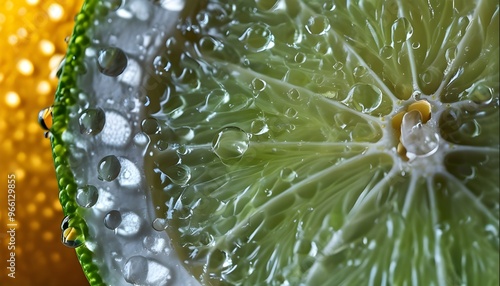 Fresh citrus éclat with glistening water droplets on lemon and lime zest photo