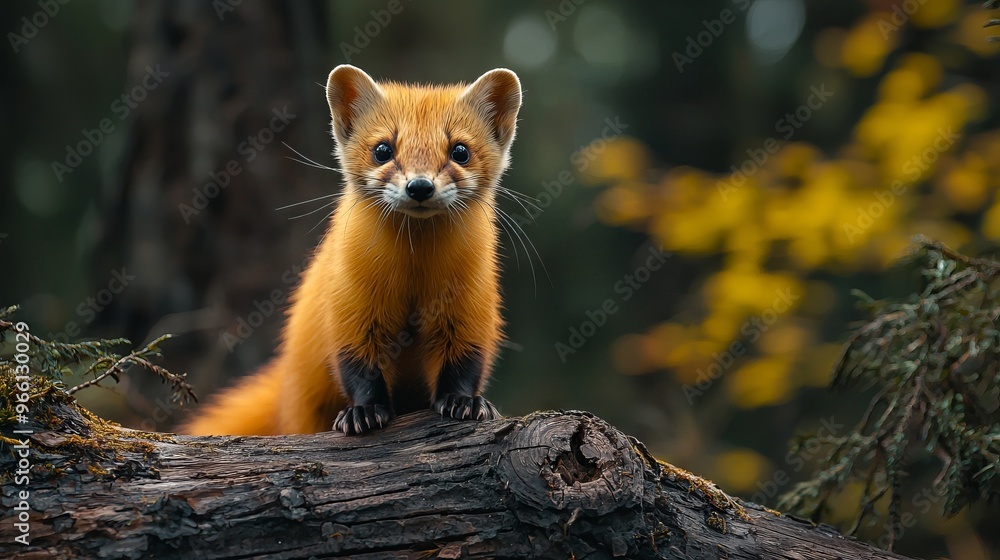 Naklejka premium Cute wild animal standing on a tree branch in the forest