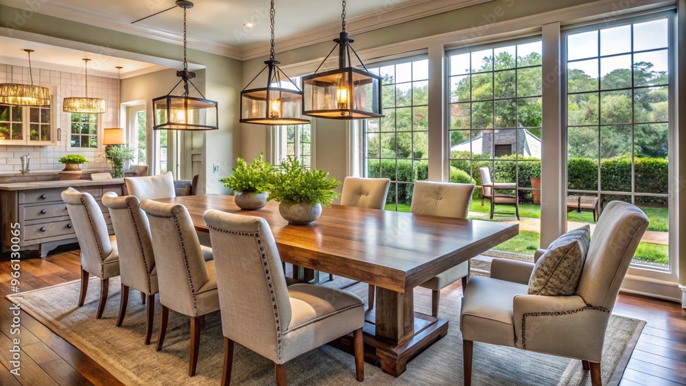 A Cozy and Inviting Dining Area with a Farmhouse Table Perfect for Family Gatherings and Intimate Dinners A Cozy and Inviting Dining Area with a Farmhouse Table Perfect for Family Gatherings and Intimate Dinners