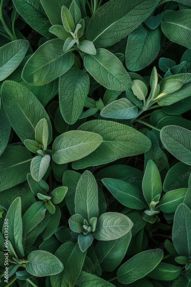 Fototapeta premium Salvia texture background, salvia divinorum pattern, sage leaves banner, aromatic herbs and greens mockup