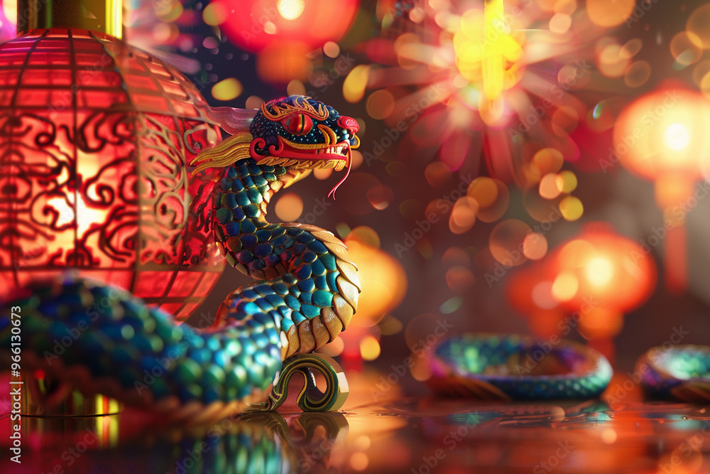 Fototapeta premium Beautiful greeting card with holiday composition for happy and joy celebrate New Year