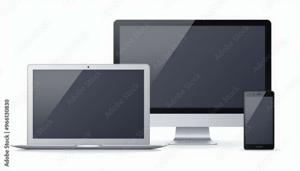 Set realistic Monitors laptops tablets and phone illustration Set realistic Monitors laptops tablets and phone illustration