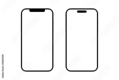 iPhone 16 pro max and iphone x modern mobile phone mockup with buttons set. Smartphone devices with blank screen template for showcase and presentation design. Vector illustration