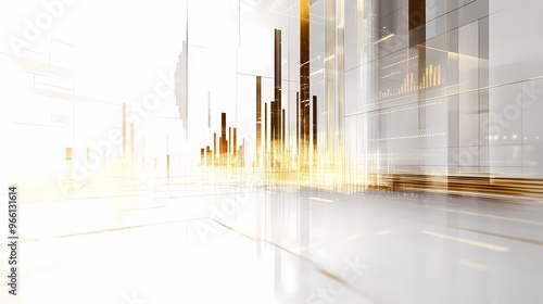 a white and gold corporate background with futuristic trading graphs projecting