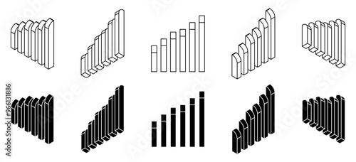 isometric statistic bars vector silhouettes