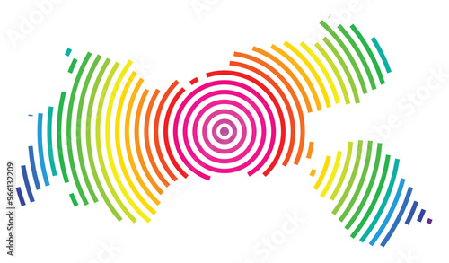 Symbol Map of the Bundesland Tirol (Austria) showing the Bundesland with concentric circles in rainbow colors like a shooting target
