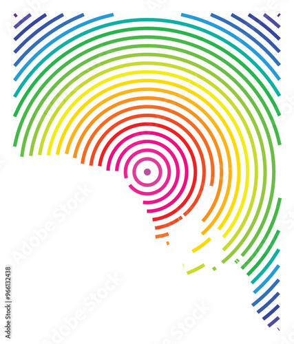 Symbol Map of the State South Australia (Australia) showing the territory with concentric circles in rainbow colors like a shooting target