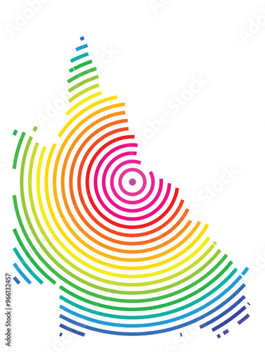 Symbol Map of the State Queensland (Australia) showing the territory with concentric circles in rainbow colors like a shooting target
