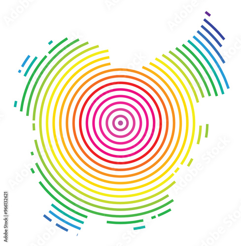 Symbol Map of the Province East Flanders (Belgium) showing the territory with concentric circles in rainbow colors like a shooting target