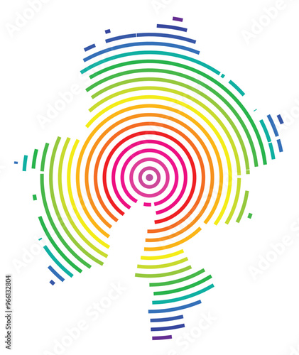 Symbol Map of the Province Namur (Belgium) showing the territory with concentric circles in rainbow colors like a shooting target