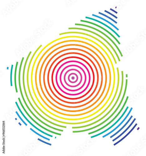 Symbol Map of the Province West Flanders (Belgium) showing the territory with concentric circles in rainbow colors like a shooting target