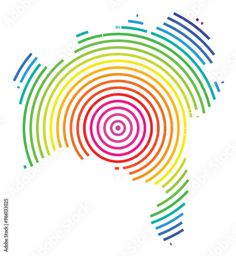 Symbol Map of the State Bahia (Brazil) showing the territory with concentric circles in rainbow colors like a shooting target